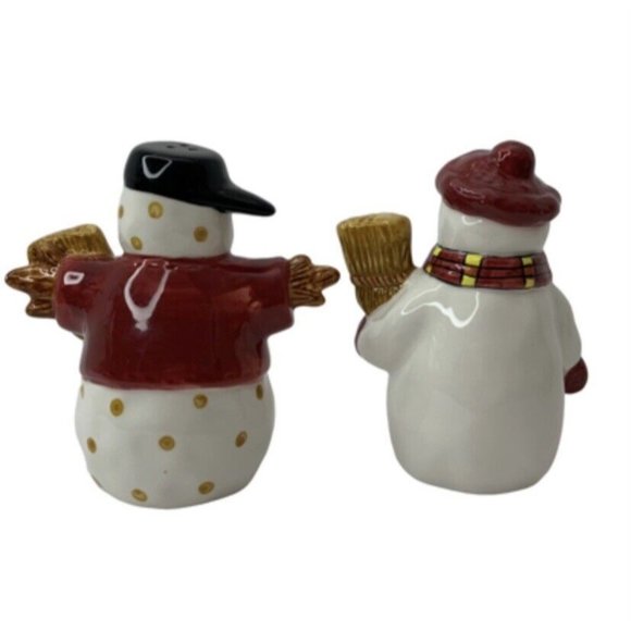 Sakura Debbie Mumm Snowman Salt Pepper Shaker Set Christmas Holidays Vintage - Picture 2 of 12